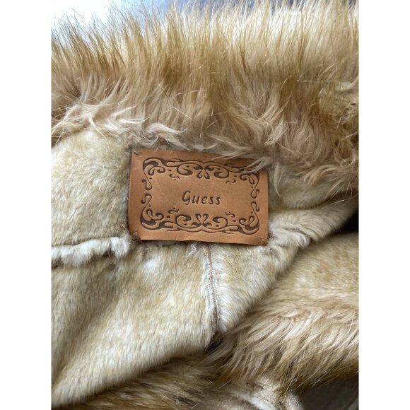 Vintage Guess Suede Leather Jacket Women’s Sz SMALL Brown Coat Faux Fur Stitched - Picture 5 of 16